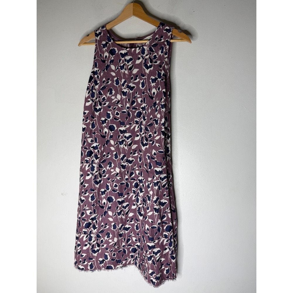 Garnet Hill Purple Floral Linen Shift Dress Sleeveless Pockets Size 10